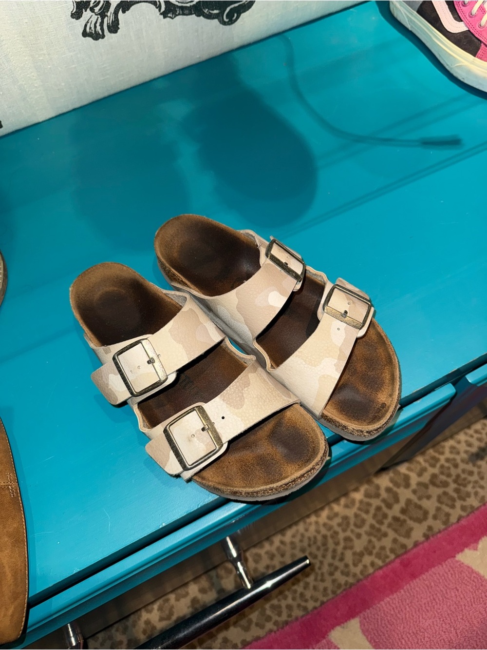 Birkenstock Two-Buckle Sandals in Beige Camo